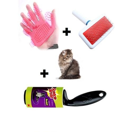 Bundle-of-3-Hair-comb-Scotch-brite-roller-Pets-bath-glove