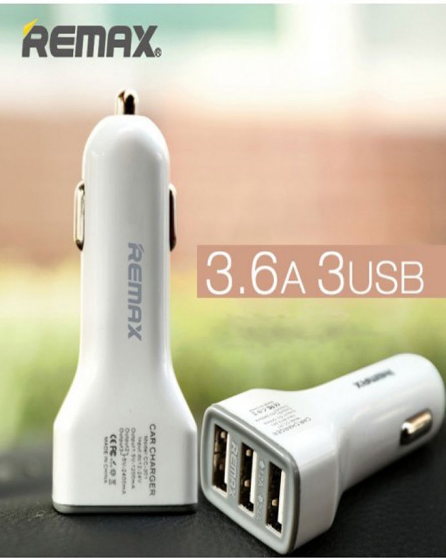 Remax-Jian-Series-3-6A-Car-Chager-With-3-USB-Ports-RCC301-White