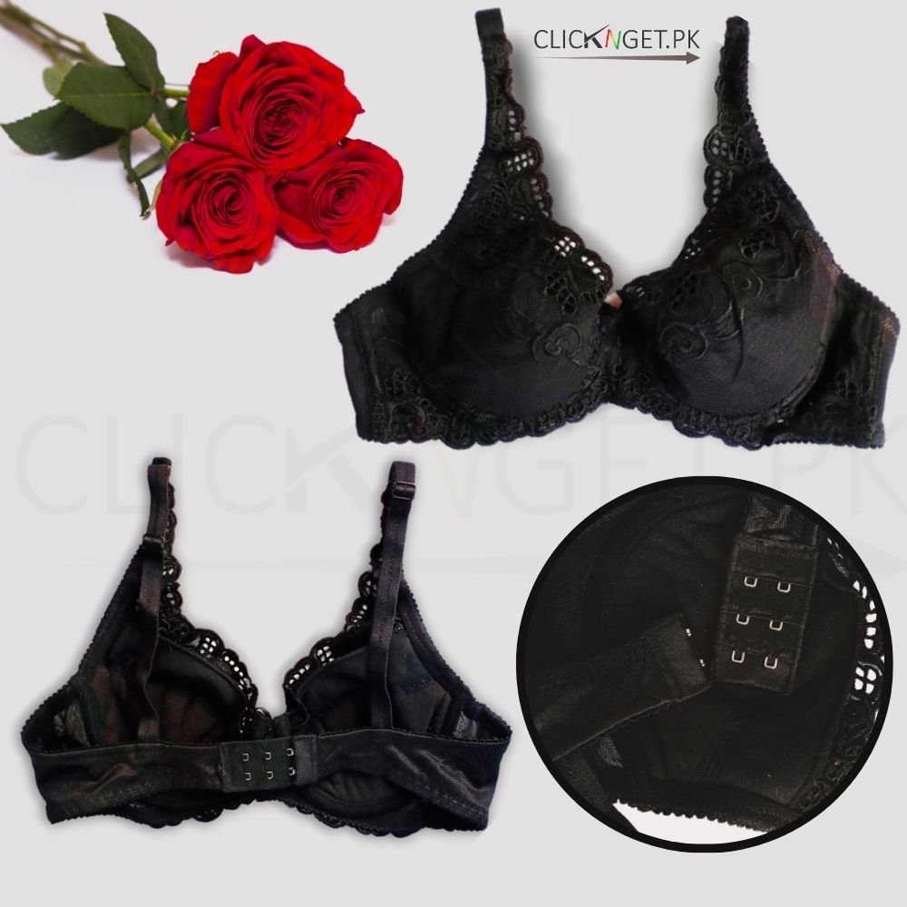 Padded-Ring-Dotted-Bra--Floral-Strap-Polka-Black