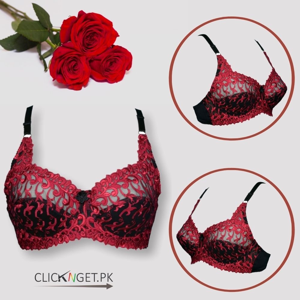 Red-Iris-Half-Padded-Mesh-Bra