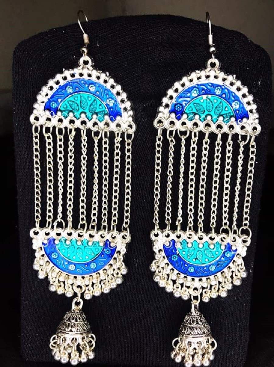 Chain-Hanging-Earings-Blue